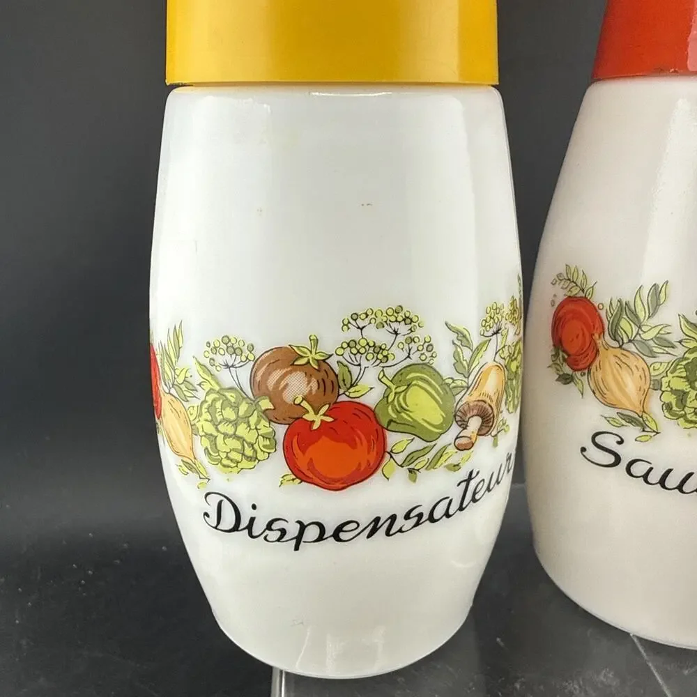 Vintage Gemco Corning Ware Spice of Life Ketchup Sauce Dispenser Pump Bottle Set